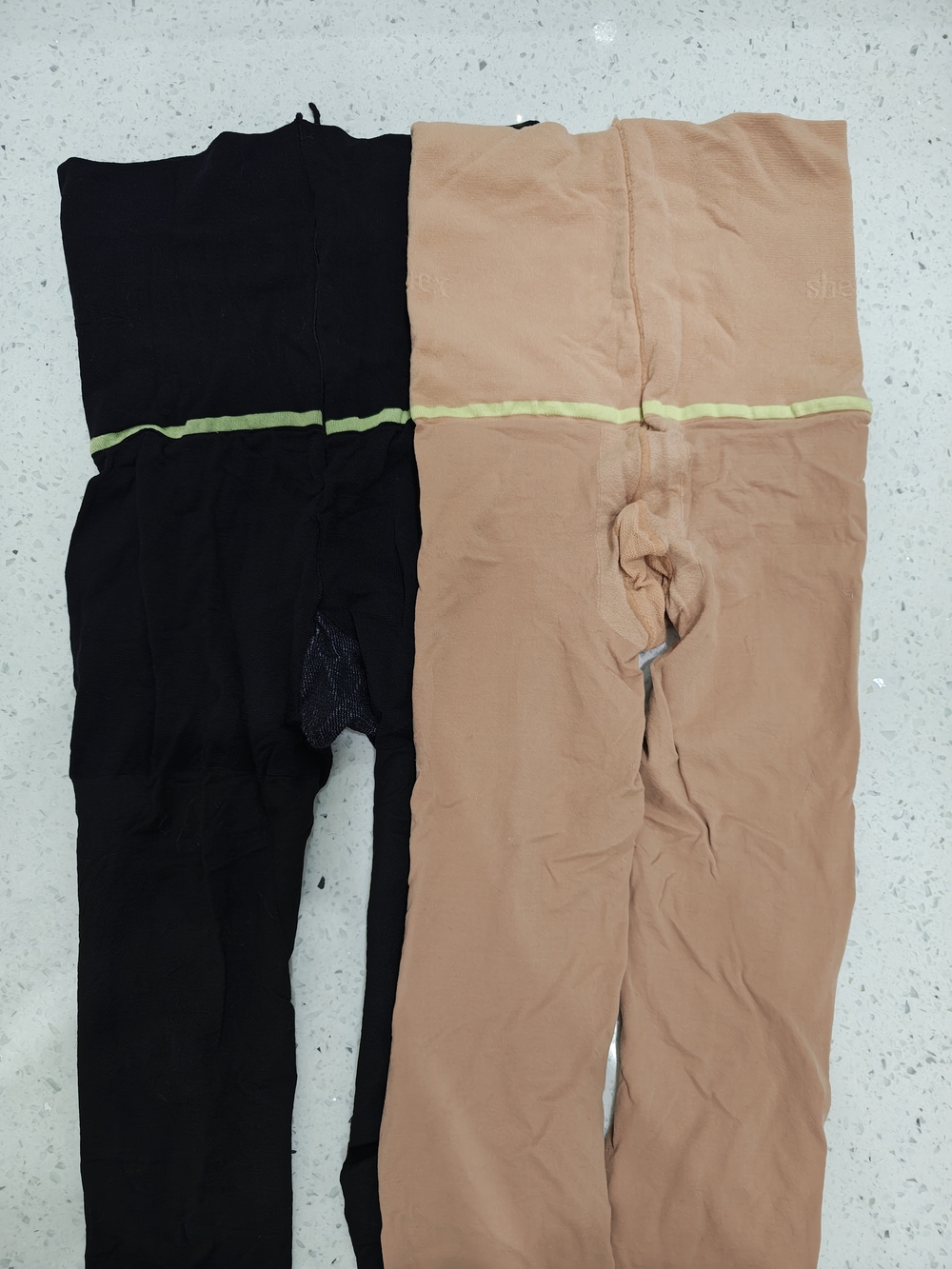 Sheertex Women’s Stretch Tights - Set Of 2 Black & Nude with Lime Trim
